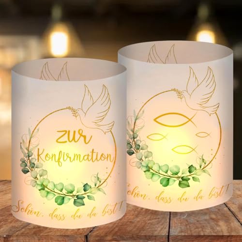 12 Stück Windlicht Tischdeko Konfirmation, Konfirmation Deko Junge Mädchen, Windlicht Zur Konfirmation Deko Eukalyptus Grün, Windlichter Konfirmation Gastgeschenke, Geeignet für Teelichter oder Kerzen von O-Kinee