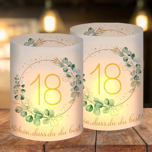 12 Windlicht Tischdeko 18 Geburtstag, Deko 18. Geburtstag Mädchen Junge, Happy 18th Birthday Windlicht Tischdeko, Geeignet für Teelichter oder Kerzen mit Schön DASS Du Da Bist und Eukalyptus 12 Windlicht Tischdeko 18 Geburtstag, Deko 18. Geburtstag Mädchen Junge, Happy 18th Birthday Windlicht Tischdeko, Geeignet für Teelichter oder Kerzen mit Schön DASS Du Da Bist und Eukalyptus von O-Kinee
