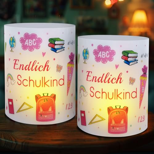 12 Windlicht Tischdeko Einschulung Mädchen, Deko Einschulung Mädchen Tisch, Windlichter Tischdeko Endlich Schulkind, Deko Schulanfang Mädchen, Meine Einschulung Deko, Geeignet für Teelicht oder Kerzen von O-Kinee