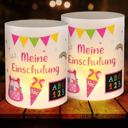 12 Windlicht Tischdeko Einschulung Mädchen, Meine Einschulung Deko,Windlichter Tischdeko Endlich Schulkind, Deko Schulanfang Mädchen, Deko Einschulung Mädchen Tisch, Geeignet für Teelicht oder Kerzen von O-Kinee