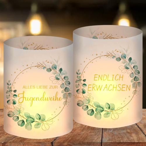 12 Windlicht Tischdeko Jugendweihe, Deko Jugendweihe Junge Mädchen, Alles Gute Zur Jugendweihe Tischdeko, Meine Jugendweihe Deko, Gastgeschenk Jugendweihe, Geeignet für Teelichter oder Kerzen von O-Kinee