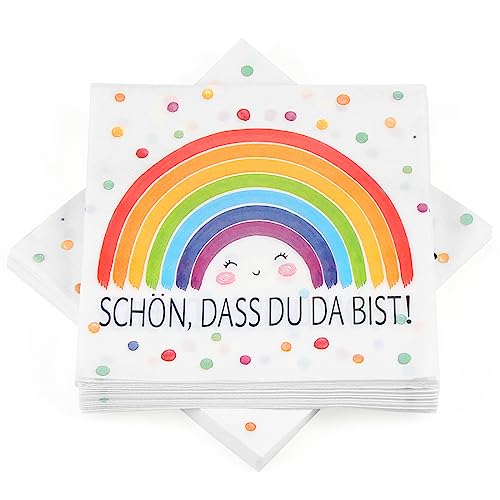 30 Stück Servietten Regenbogen, Regenbogen Servietten für Taufe, Kinder Geburtstag, Mädchen Babyparty, Konfirmation Kommunion Tischdeko, Regenbogen Party, 33 x 33 cm von O-Kinee