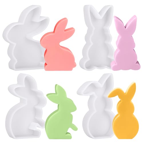 4 Stück Silikonformen Gießformen Ostern, Silikonformen Ostern Hase, 3D Kaninchen Gießform Ostern, Osterhasen Silikonform, Gießformen Hasen Kerzen für DIY Handwerk, Ostern Dekoration von O-Kinee