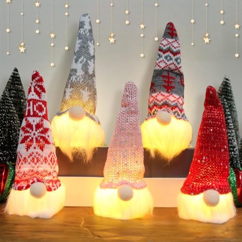 5 Stück Weihnachtsdeko Figuren Weihnachtswichtel mit Licht, Wichtel Figuren Weihnachten Deko, Wichtel Weihnachtsdeko Beleuchtet, Weihnachtswichtel Set für Weihnachtsdeko Büro Innen Fenster Dekoration von O-Kinee