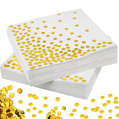 Gold Dots Servietten 60 Stück, 3-lagig Golden Foiled Papierservietten, Weiße Serviette mit Goldenen Punkten, 33x 33cm, Paper Napkins für Veranstaltungen Geburtstags Hochzeit Party Feiertagsfeier von O-Kinee