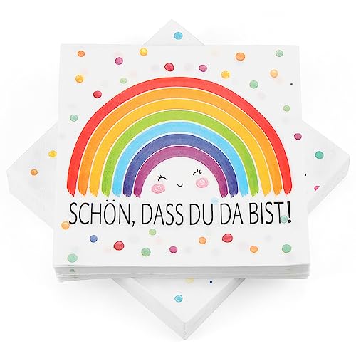 60 Stück Servietten Regenbogen, Servietten Einschulung, Regenbogen Servietten für Taufe, Kinder Geburtstag, Mädchen Babyparty, Konfirmation Kommunion Tischdeko, Regenbogen Party, 33 x 33 cm von O-Kinee