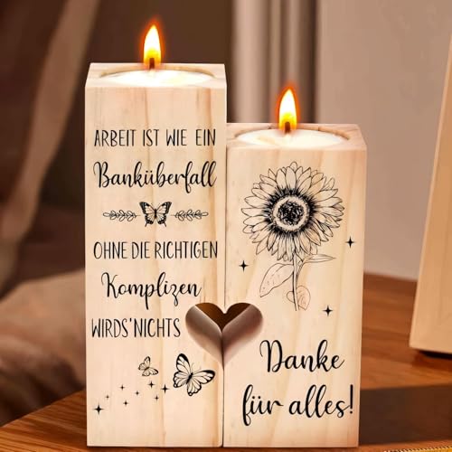 Abschiedsgeschenk Kollegen Jobwechsel,Beste Kollegin Geschenk,Abschied Kollegin Danke,Herzförmiger Sonnenblume Kerzenhalter aus Holz,Abschiedsgeschenk Kollegen Rente,Jobwechsel,Förderung Geschenk von O-Kinee