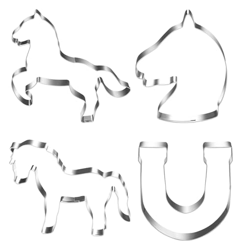 Ausstechformen Pferde, 4 Stück Pferde-Form Plätzchen Ausstecher Set, Edelstahl Plätzchenausstecher Hufeisen, Pferdekopf Keksausstecher, Pony Cookie Cutter Geschenke für Kinder Backen Fondant Torten von O-Kinee