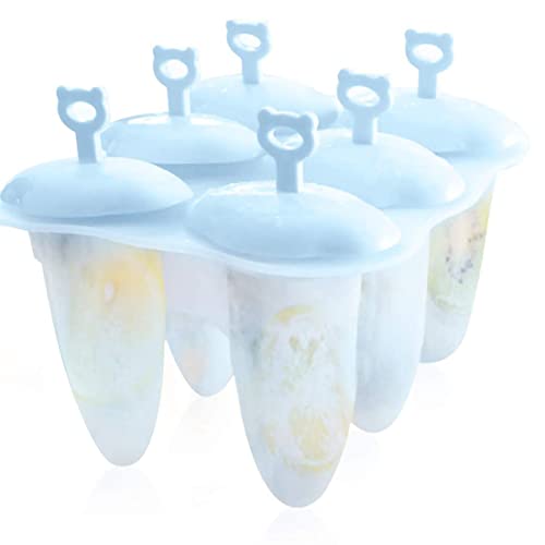 Eisformen Neuste, 6 Eisformen Popsicle Formen Set, Eisform Silikon, EIS Silikonform am Stiel Bereiter, Förmchen zum Einfrieren von Obst oder Joghurt, BPA frei, Spülmaschinenfest (Blau) von O-Kinee