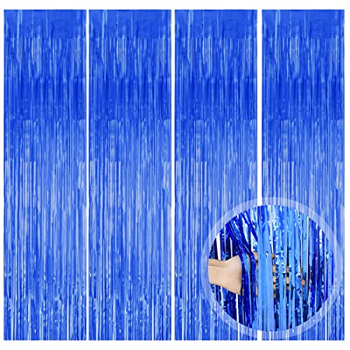 Lametta Vorhänge Blau, 4 Stück Metallische Glitzervorhang Fringe, Glitzer Tinsel Curtain, Folienfransen Vorhang für Weihnachtsbaum Geburtstage Festivals Party ​Bühnendekor, 1m x 2m von O-Kinee