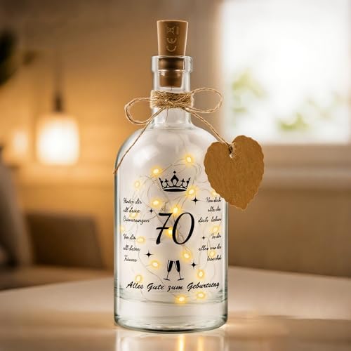O-Kinee Led Flaschenlicht mit Spruch, Beleuchtete Flasche, Geschenk 70. Geburtstag Mann und Frau, Geldgeschenke, Led Flaschenlicht mit Korken, Flaschenpost, Geschenk für Weihnachten von O-Kinee