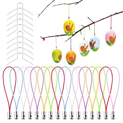 O-Kinee Aufhänger für Ostereier 150 Stück+150 Stück Bunte Schnur,Aufhänger für Eier und Kugeln,Ostern Eieraufhänger Kugelaufhänger,Kugel Deko Haken für Plastikeier Metallhaken für Kunststoffeier von O-Kinee