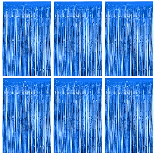 O-Kinee Lametta Vorhänge Blau,6 Stück Glitzer Vorhang Party Deko, 1m x 2m Metallische Glitzervorhang Geburtstag,Tinsel Folie, Folienfransen Vorhang für Weihnachtsbaum Festivals Party ​Bühnendekor von O-Kinee