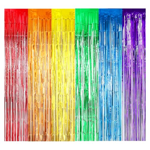 O-Kinee Lametta Vorhänge Regenbogen, 2 Stück Metallische Glitzervorhang 1m x 2.5m, Glitzer Tinsel Curtain,Deko für Weihnachtsbaum Kindergeburtstag Party Festivals Party ​Regenbogen Bühnendekor von O-Kinee