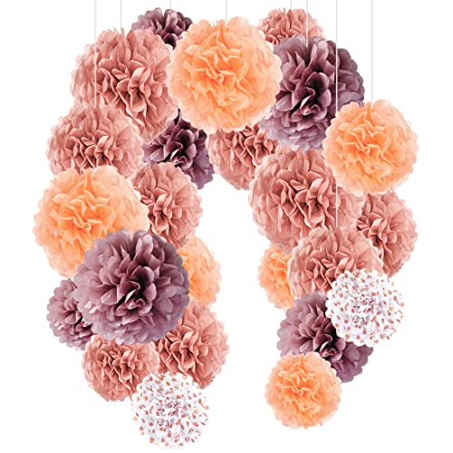 O-Kinee Roségold Pompoms deko, 24er Rosegold Deko Seidenpapier Pompons für Hochzeit, Taufe Mädchen, Geburtstag, Party,Kommunion,Valentinstag Muttertag Deko von O-Kinee