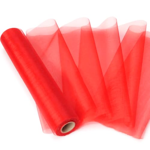 Organza Rolle Rot, Organza Schiere Deko Stoff, 25 m x 29 cm, Schärpe Band Tüll Rolle für für Weihnachts Hochzeit, Party, Schärpen und Girlanden Dekoration von O-Kinee