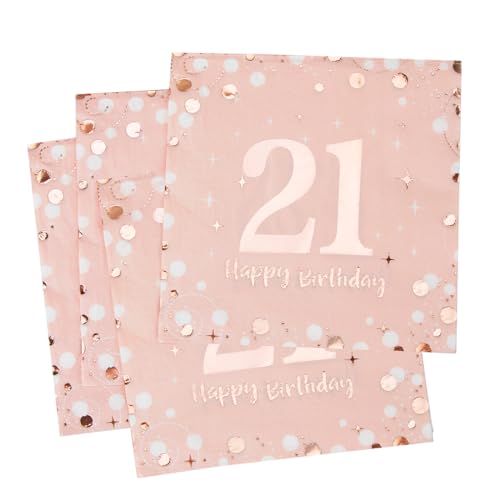 Servietten 21. geburtstag, 30 Stück Rosa Geburtstags Servietten, Happy Birthday 21 Servietten, 3-Lagig Milestone 21 Tischdekoration Papierservietten für Junge mädchen Geburtstag Feiern Party Jubiläum von O-Kinee