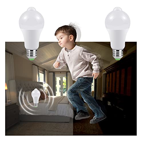 LED Glühbirne E27 mit Bewegungsmelder und Dämmerungssensor, 12W Kaltweiß Led Lampe (6500K), 110° Abstrahlwinkel, Smart Licht Energiesparlampe, für Flur, Garage, Treppe, Badezimmer, Balkon, 2 Stück von O·Lankeji