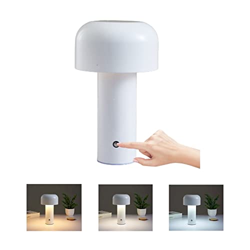 Mushroom Kabellose Tischlampe, Touch Dimmbar Pilz Lampe mit 3 Beleuchtungsmodi, LED Akku Tischleuchte, Dekorative Mushroom Lamp Aufladbar USB Tischleuchten für Schlafzimmer, Nachttisch, Kinderzimmer ( von O·Lankeji