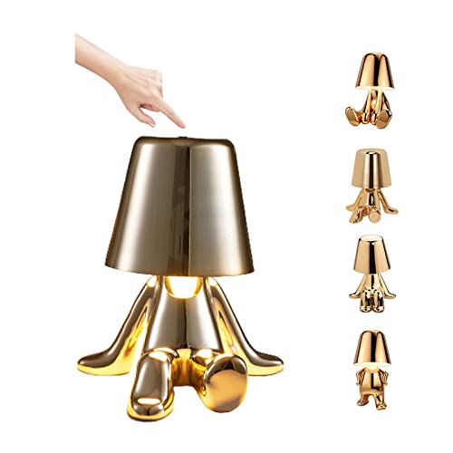 Nachttischlampe Touch Dimmbar, Thinker Lamp Collectiont Tischlampe Kabellos Akku mit 3 Helligkeitsmodi, Gold Man Dekorative Schreibtischlampe Kreatives Nachtlicht für Wohnzimmer, Schlafzimmer, Büro ( von O·Lankeji