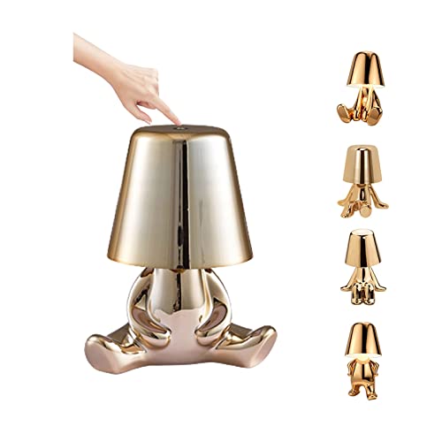 Nachttischlampe Touch Dimmbar, Thinker Lamp Collectiont Tischlampe Kabellos Akku mit 3 Helligkeitsmodi, Gold Man Dekorative Schreibtischlampe Kreatives Nachtlicht für Wohnzimmer, Schlafzimmer, Büro ( von O·Lankeji