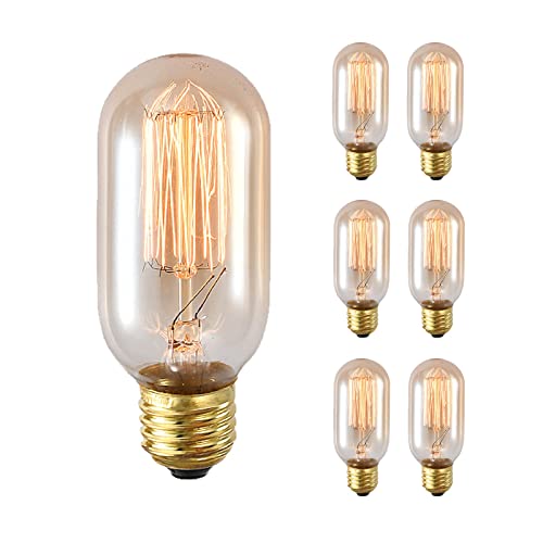 O·Lankeji 6 Stück dimmbare T45 40 W E27 Vintage-Glühbirnen 2700 K warme gelbe Farbe Dekorative Retro-Glühlampen Vintage Edison-Glühbirnen (Size : E27) von O·Lankeji