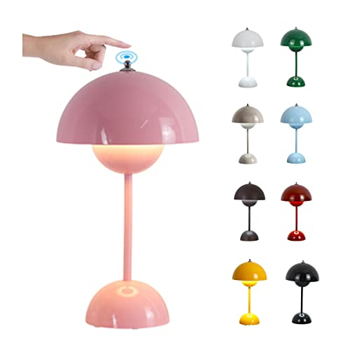 O·Lankeji Led Akku Tischlampe Nachttischlampe Touch Dimmbar Tischlampe Wohnzimmer Mushroom Lamp Dekorative Retro Table Lamp für Schlafzimmer Bars Garten Esstisch (USB-TOUCH-PINK) von O·Lankeji