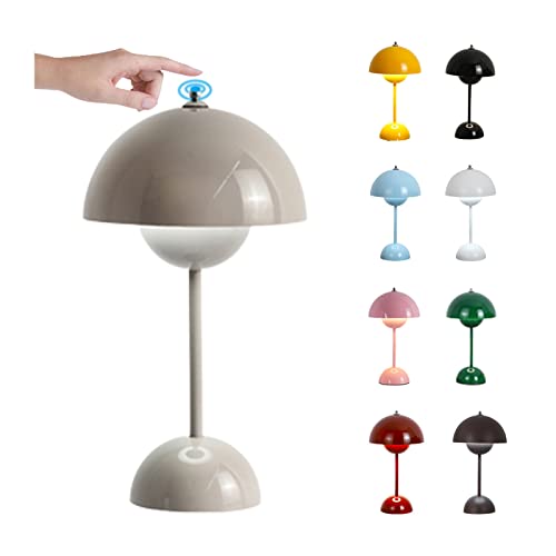 O·Lankeji Led Akku Tischlampe Nachttischlampe Touch Dimmbar Tischlampe Wohnzimmer Mushroom Lamp Dekorative Retro Table Lamp für Schlafzimmer Bars Garten Esstisch (Grey) von O·Lankeji