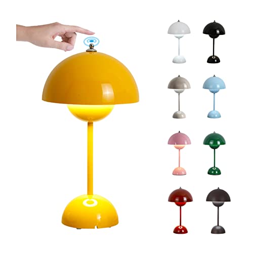 O·Lankeji Led Akku Tischlampe Nachttischlampe Touch Dimmbar Tischlampe Wohnzimmer Mushroom Lamp Dekorative Retro Table Lamp für Schlafzimmer Bars Garten Esstisch (USB-TOUCH-YELLOW) von O·Lankeji
