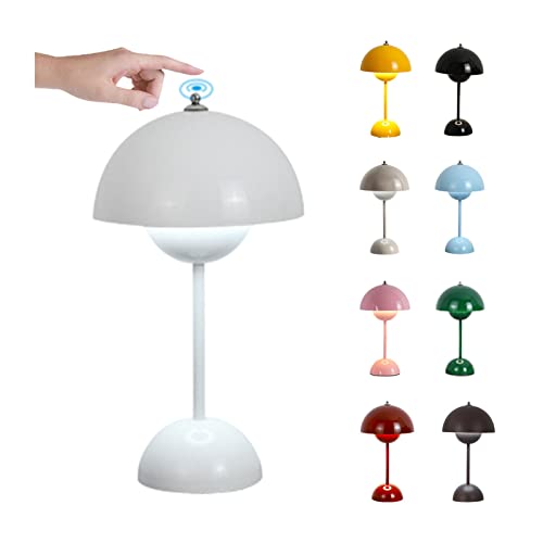 O·Lankeji LED Flowerpot Tischlampe Kabellos mit Akku, Touch Dimmbar Flowerpot Lamp Pilz Lampe ​mit 3 Helligkeitsmodi, Dekorative Retro Schreibtischlampe für Schlafzimmer, Büro, Wohnzimmer von O·Lankeji