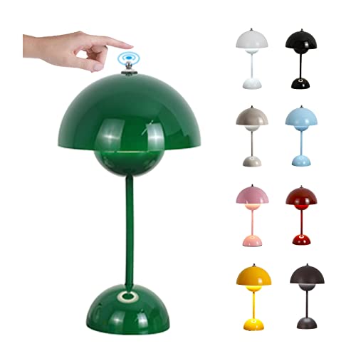 O·Lankeji Led Akku Tischlampe Nachttischlampe Touch Dimmbar Tischlampe Wohnzimmer Mushroom Lamp Dekorative Retro Table Lamp für Schlafzimmer Bars Garten Esstisch (Grün) von O·Lankeji