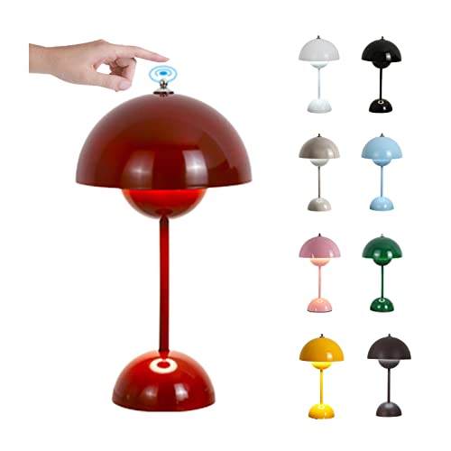 O·Lankeji Led Akku Tischlampe Nachttischlampe Touch Dimmbar Tischlampe Wohnzimmer Mushroom Lamp Dekorative Retro Table Lamp für Schlafzimmer Bars Garten Esstisch (USB-TOUCH-RED) von O·Lankeji