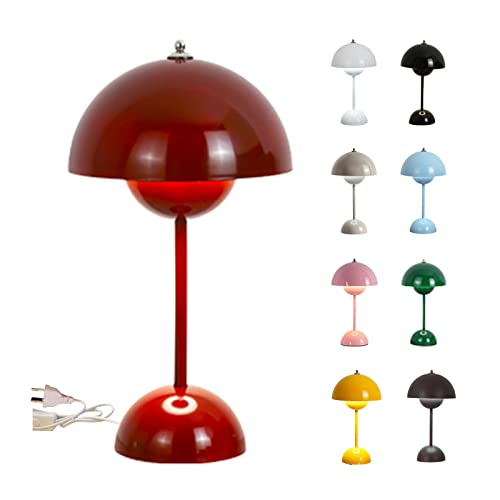 O·Lankeji Led Akku Tischlampe Nachttischlampe Touch Dimmbar Tischlampe Wohnzimmer Mushroom Lamp Dekorative Retro Table Lamp für Schlafzimmer Bars Garten Esstisch (Red) von O·Lankeji