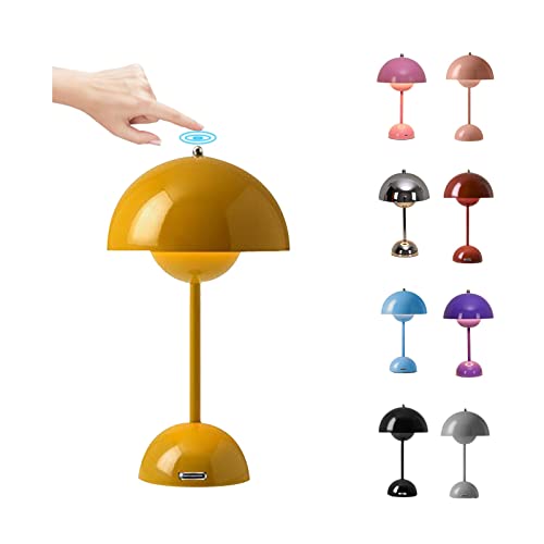 O·Lankeji LED Flowerpot Tischlampe Kabellos Akku, Touch Dimmbar Pilzlampen Tischlampe mit 3 Helligkeitsmodi, Dekorative Schreibtischlampe Nachttischlampe für Schlafzimmer, Büro, Bars von O·Lankeji