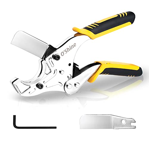 O'Shine PVC-Rohrschneider, schneidet bis zu 4,8 cm, robuste Ratsche, PVC-PEX-Rohrschneider, Rohrschneider, Kunststoffschlauch, PEX, PVC, PPR, Rohrschneider, eine zusätzliche Klinge und von O'Shine