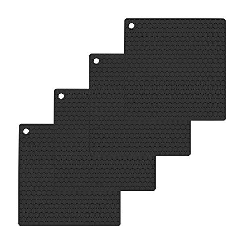 O-ishii 4er Set Topf Untersetzer aus Silikon - Viereckige Topflappen Hitzebeständig bis zu 230°C (Schwarz) von O-ishii