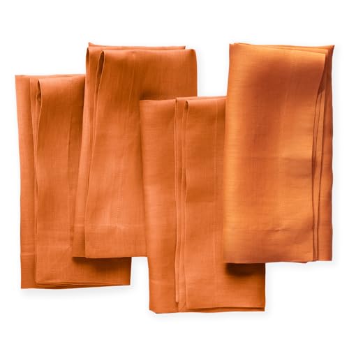 Leinenservietten – 50,8 x 50,8 cm, 4 Stück, Aura Servietten aus reinem Leinen, Stoffservietten waschbar für Weihnachten, Halloween, Herbst und Thanksgiving (50,8 x 50,8 cm, Kürbis) von O'lucio Authentique Home