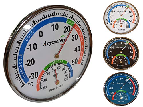 Thermometer mit Hygrometer Analog Rund Temperatur und Feuchtigkeit für In- u. Outdoor 13 cm Temperaturanzeige von -30 bis +50 °C weiß, blau und schwarz Farbe nicht Wählbar von O&W Security