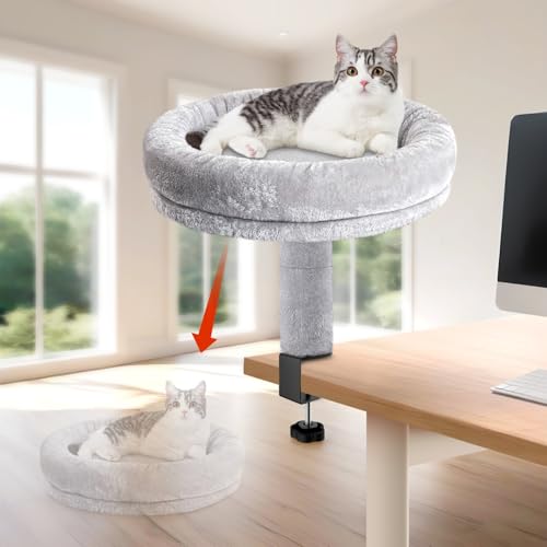 Katzenbett Schreibtisch Kein Bohren, Verstellbare Höhe Katzenhaus über Schreibtisch, Katzenbett für Schreibtisch Sehr stabil, Hält Kätzchen Katze nah und Arbeitsbereich Klarer von O·Lankeji