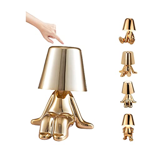 Nachttischlampe Touch Dimmbar, Thinker Lamp Collectiont Tischlampe Kabellos Akku mit 3 Helligkeitsmodi, Gold Man Dekorative Schreibtischlampe Kreatives Nachtlicht für Wohnzimmer, Schlafzimmer, Büro ( von O·Lankeji