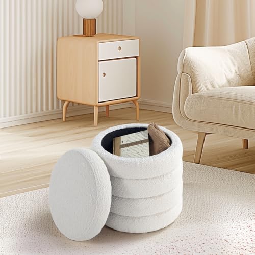 O2B Moderner runder Ottomane mit weich gepolstertem Sitz, multifunktionaler Schminkstuhl, gepolsterter Fußstützen-Hocker für Wohnzimmer und Schlafzimmer, Möbel & Dekorgeschäft (weißes Design) von O2B