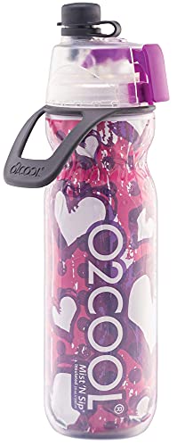 O2COOL Mist 'N Sip Misting Wasserflasche, 2-in-1, Nebel- und Trinkfunktion, mit Zugschnabel (Herzen) von O2COOL