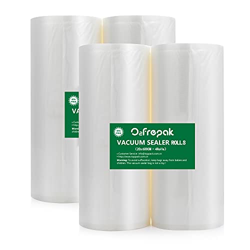 O2frepak 4 Folienrollen 20x600cm Vakuumierrollen für Lebensmittel,BPA-Frei Vakuumierbeutel Sous Vide Beutel Folien für Vakuumierer und Folienschweißgeräte Geeignet (gesamt:2400cm) von O2frepak