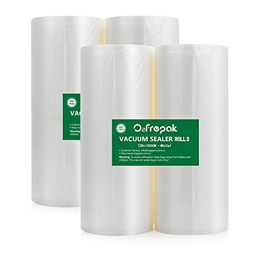 O2frepak 4 Folienrollen 28x1500cm Vakuumierrollen für Lebensmittel,BPA-Frei Vakuumierbeutel Sous Vide Beutel Folien für Vakuumierer und Folienschweißgeräte Geeignet (gesamt:6000cm) von O2frepak