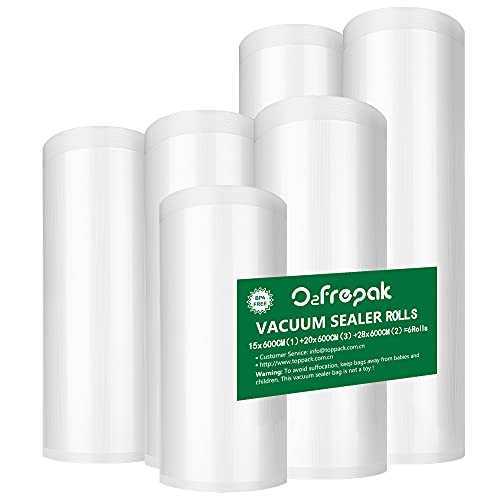 O2frepak 6 Folienrollen 15x600cm(1) und20x600cm(2) und28x600cm(3) Vakuumierrollen für Lebensmittel,BPA-Frei Vakuumierbeutel Sous Vide Beutel Folien für Vakuumierer und Folienschweißgeräte Geeignet von O2frepak