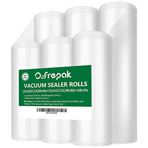 O2frepak 6Folienrollen (3)20x600cm und (3)28x600cm Vakuumierrollen für Lebensmittel,BPA-Frei Vakuumierbeutel Sous Vide Beutel Folien für Vakuumierer und Folienschweißgeräte Geeignet (gesamt:3600cm) von O2frepak