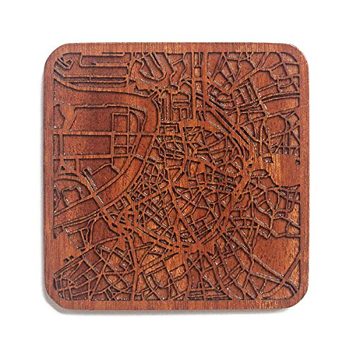 Antwerp Map Untersetzer von O3 Design Studio, 1 Stück, Sapeli-Holz-Untersetzer mit Stadtkarte, mehrere Stadt optional, handgefertigt von O3 DESIGN STUDIO