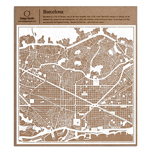 Barcelona Scherenschnitt Karte, Weiß 30x30 cm Papierkunst von O3 DESIGN STUDIO