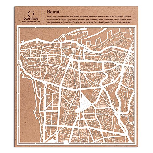 Beirut Scherenschnitt Karte, Weiß 30x30 cm Papierkunst von O3 DESIGN STUDIO