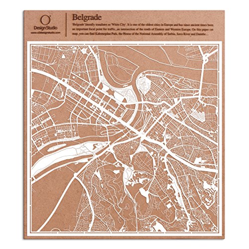 Belgrade Scherenschnitt Karte, Weiß 30x30 cm Papierkunst von O3 DESIGN STUDIO